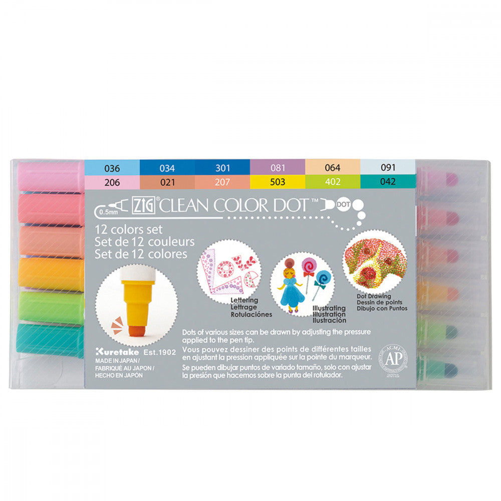 Estojo Zig Dot Color Kuretake 12 Cores